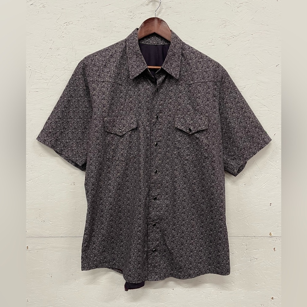 Vintage Handmade Western Pearl Snap Paisley Print Short Sleeve Shirt, Fits L